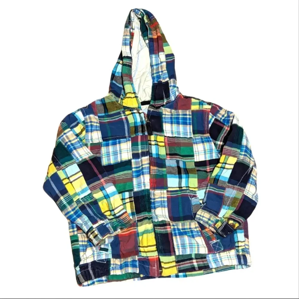 Gap Boys 5T Madras Print Preppy Plaid Full Zip Lightweight Jacket